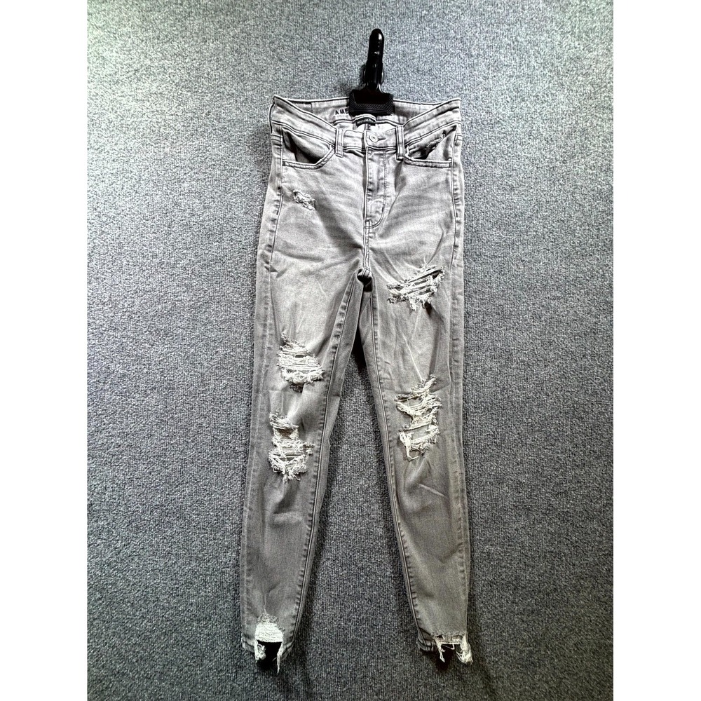 American Eagle Outfitters Jeans Women 6 Short Gray Wash Denim Stretch Distressed